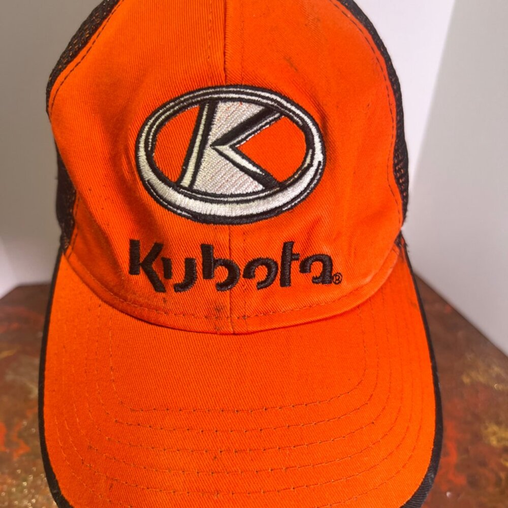 Kubota K Products Strap Back Mesh Trucker Logo Black Orange Hat Cap